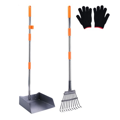 PETTOM Hundekotschaufel Set Pet Poop Tray Rake und Spade Set für große mittlere kleine Hunde - 97cm Lange verstellbare Griff mit EIN Paar Handschuhe von PETTOM