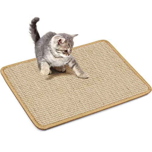 PETTOM Kratzmatte Katze, Kratzteppich Sisal, Kratzbretter Boden rutschfest, Natürlicher Sisalteppich für Katzen (30×40cm, Braun) von PETTOM
