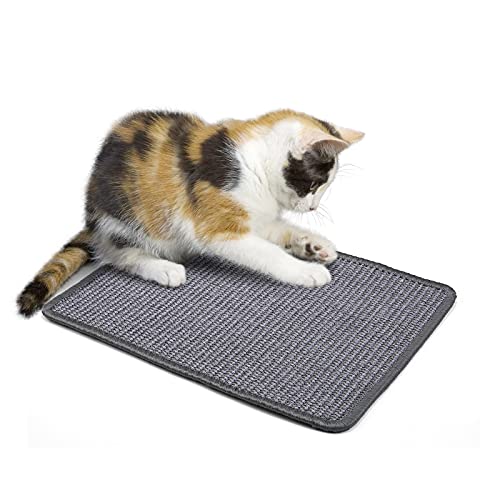 PETTOM Kratzmatte Katze, Kratzteppich Sisal, Kratzbretter Boden rutschfest, Natürlicher Sisalteppich für Katzen (30×40cm, Dunkelgrau) von PETTOM