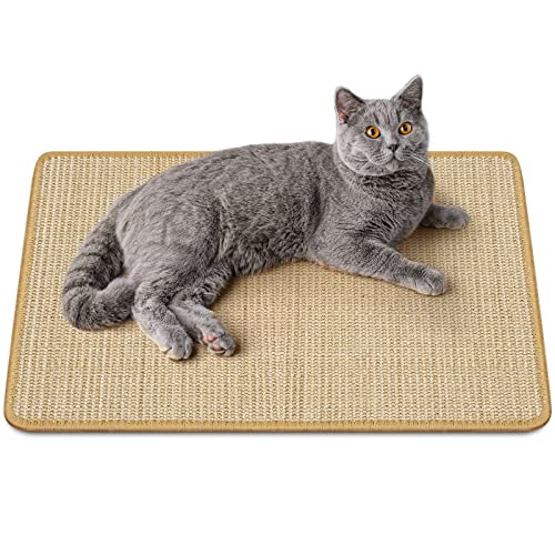 PETTOM Kratzmatte Katze, Kratzteppich Sisal 40×60cm, Kratzbretter Boden rutschfest, Natürlicher Sisalteppich für Katzen (40×60cm, Braun) von PETTOM