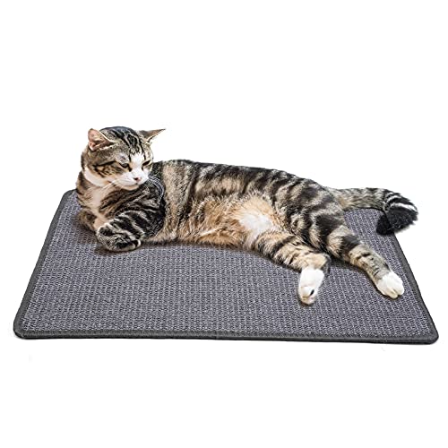 PETTOM Kratzmatte Katze, Kratzteppich Sisal, Kratzbretter Boden rutschfest, Natürlicher Sisalteppich für Katzen (40×60cm, Dunkelgrau) von PETTOM