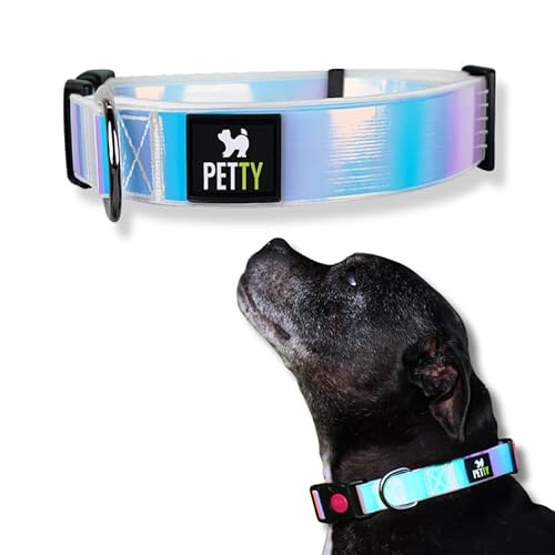 PettyItalia, Reflektierendes Hundehalsband aus Biothane, Verstellbar und Wasserdicht, mit D-Ring und Sicherheitsverschluss, für Kleine, Mittelgroße und Hunde, Größe M von PETTY