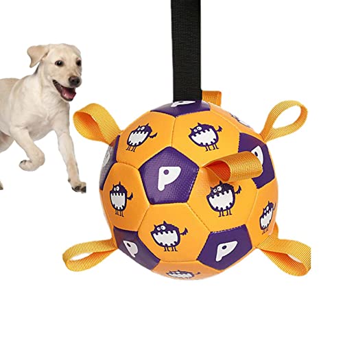 PETUFUN Hund Fußball Spielzeug - Hundetraining Fußball mit Haltegurten | 15 cm Hundebälle Bissfestes Spielzeug für mittelgroße bis große Hunde Training, Kauen, Spielen von PETUFUN