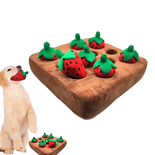 PETUFUN Schnüffelmatte, Hide and Seek Dog Plüsch-Erdbeer-Spielzeugmatten, 12 Strawberry Enrichment Dog Puzzle Toys mit interaktiver Schnüffelmatte Plüsch-Gemüsefeld für Haustiere von PETUFUN