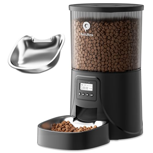 PETULTRA Automatischer Futterspender für Katzen, automatischer Futterspender für Katzen, mit programmierbarer Portionskontrolle, automatischer Futterspender für Hunde, 4 l, mit Edelstahlschüssel, PETULTRA Automatischer Futterspender für Katzen, automatischer Futterspender für Katzen, mit programmierbarer Portionskontrolle, automatischer Futterspender für Hunde, 4 l, mit Edelstahlschüssel, von PETULTRA