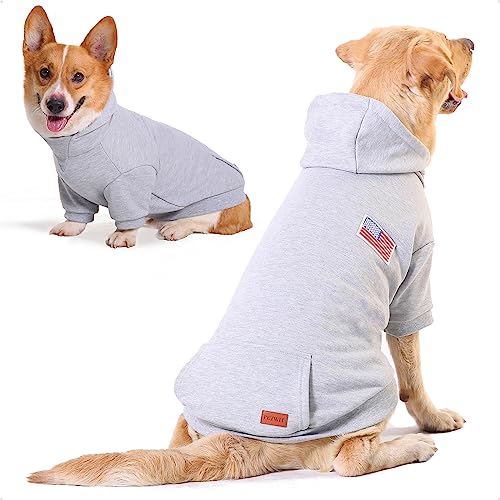 PETWIT 4. Juli Hunde-Kapuzenpullover für große, mittelgroße Hunde mit amerikanischer Flagge, Hunde-Sweatshirts, Kleidung mit Loch für die Leine für Hunde, Bulldogge Pitbull Kleidung Mantel (grauer von PETWIT