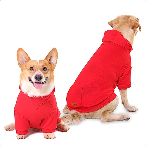 PETWIT Hunde-Kapuzenpullover, Haustierkleidung, V-Ausschnitt, Sweatshirts mit Loch für die Leine für große, mittelgroße Hunde, warmer Fleece-Hundepullover, Outfits, mittelgroße Rassen (2XL, rot) von PETWIT