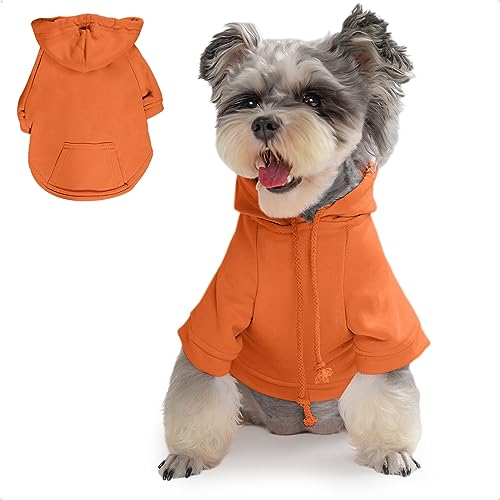 PETWIT Hunde-Kapuzenpullover für kleine Hunde, Mädchen, Jungen, Hunde-Sweatshirts, Kleidung mit Kapuze und Taschen für Hunde (leuchtend orange, Größe S) von PETWIT