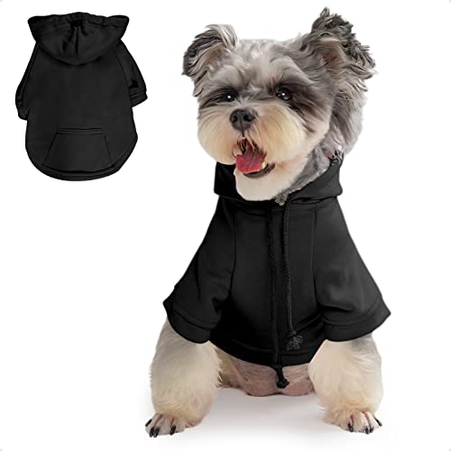 PETWIT Hunde-Kapuzenpullover für kleine Hunde, Mädchen, Jungen, Hunde-Sweatshirts, Kleidung mit Kapuze und Taschen für Hunde (schwarzer Hunde-Kapuzenpullover, Größe L) von PETWIT