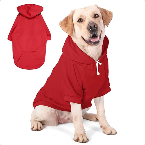 PETWIT Hunde-Kapuzenpullover für mittelgroße und große Hunde, Hundekleidung, Sweatshirts mit Kapuze und Taschen für Hunde, Größe XXL, Rot von PETWIT