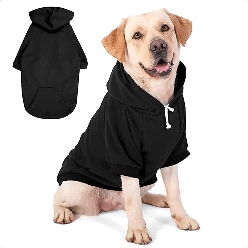 PETWIT Hunde-Kapuzenpullover für mittelgroße und große Hunde, Hundekleidung, Sweatshirts mit Kapuze und Taschen für Hunde, Größe XXL, Schwarz von PETWIT