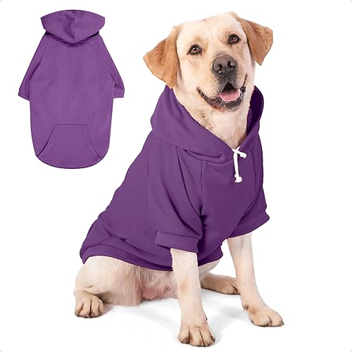 PETWIT Hunde-Kapuzenpullover für mittelgroße und große Hunde, Hundekleidung, Sweatshirts mit Kapuze und Taschen für Hunde (Größe XXL, Violett) von PETWIT