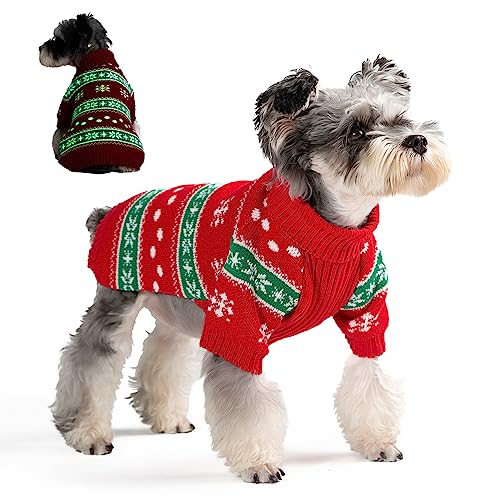 PETWIT Weihnachtspullover für Hunde, rote Schneeflocke, Weihnachtsbaum-Kostüm, leuchtet im Dunkeln, für kleine Hunde, mit Loch für die Leine, Haustierkleidung, Rot, Größe L von PETWIT