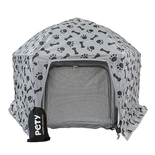 PETY Hunde Abdeckung Plus für den kleinen Laufstall (80 x 110 cm) - Cover mit UV-Schutz und Regenabweisend - mit Klettbefestigung - Dach mit praktischer Tasche - Anthrazit von PETY
