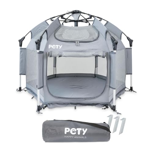 PETY Laufstall für Hunde - 110 x 80 cm mobiles Hundezelt mit Tragetasche und Heringen - Outdoor und Indoor Tiergehege - Hunde Reisezubehör für Camping – Anthrazit von PETY