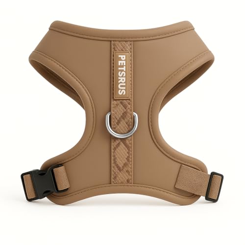 Premium Neopren Hundegeschirr, kein Ziehen, verstellbar, luxuriös, atmungsaktiv, leicht, für kleine/mittelgroße Hunde, bequem, Welpentrainingsweste mit 2 Leinenclips, Gassi, Kontrolle (Taupe Snake, M) von PETsRUS
