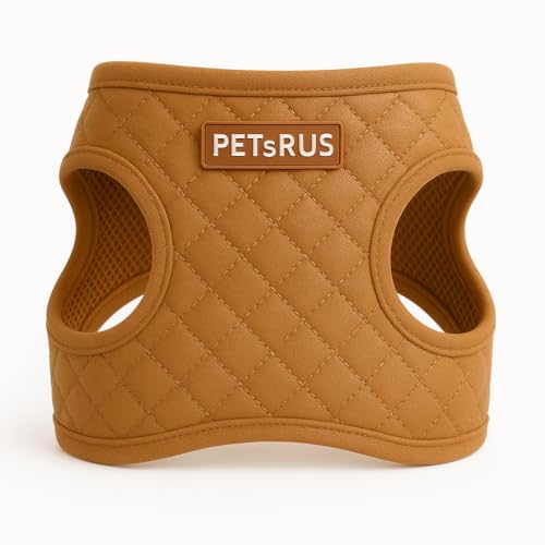 Step-in-Hundegeschirr, klassisches Steppdesign, veganes Leder, reflektierend, leicht, atmungsaktiv, Netzgewebe, weich, Weiß, Taupe-Braun, langlebig, stilvolles Haustierzubehör, Hellbraun, Größe M von PETsRUS