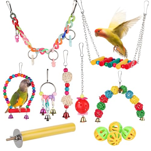 12-Teiliges Vogelschaukel-Set, Vogelspielzeug für Sittiche Vogelschaukelspielzeug Natürliches Vogelspielzeug Vogelkäfigschaukel für Papageien Nymphensittiche Wellensittiche Conures 12-Teiliges Vogelschaukel-Set, Vogelspielzeug für Sittiche Vogelschaukelspielzeug Natürliches Vogelspielzeug Vogelkäfigschaukel für Papageien Nymphensittiche Wellensittiche Conures von PEUTIER