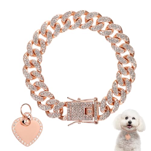 20cm Langes Hundehalsband mit Kette, Diamanthalsband in Roségold mit Herzförmiger Hundemarke mit Strasssteinen Hundehalsband mit Herz-Bling-Effekt für Kleine Mittelgroße Große Hunde Katzen 20cm Langes Hundehalsband mit Kette, Diamanthalsband in Roségold mit Herzförmiger Hundemarke mit Strasssteinen Hundehalsband mit Herz-Bling-Effekt für Kleine Mittelgroße Große Hunde Katzen von PEUTIER