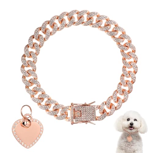 PEUTIER 25cm Langes Hundehalsband mit Kette, Diamanthalsband in Roségold mit Herzförmiger Hundemarke mit Strasssteinen Hundehalsband mit Herz-Bling-Effekt für Kleine Mittelgroße Große Hunde Katzen PEUTIER 25cm Langes Hundehalsband mit Kette, Diamanthalsband in Roségold mit Herzförmiger Hundemarke mit Strasssteinen Hundehalsband mit Herz-Bling-Effekt für Kleine Mittelgroße Große Hunde Katzen von PEUTIER