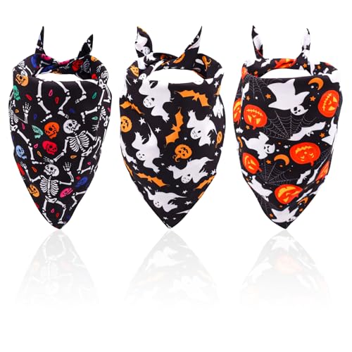 3stk Halloween-Hundehalstücher, Halloween-Hundeschal Dreieckstuch für Haustiere Fledermaus Kürbis Geist Skelett Totenkopf Herbst-Halstuch für Haustiere für Halloween-Partys Hunde und Katzen von PEUTIER