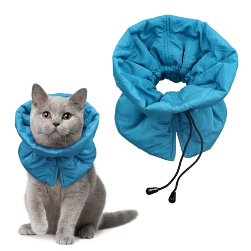 Katzenhalsband, Weich Verstellbar Cat Recovery Collar Atmungsaktiv Katzennackenschutz Leicht Wasserdicht Kätzchenkegel-Alternative für Welpen, Stoppt das Lecken (S, Blau) von PEUTIER