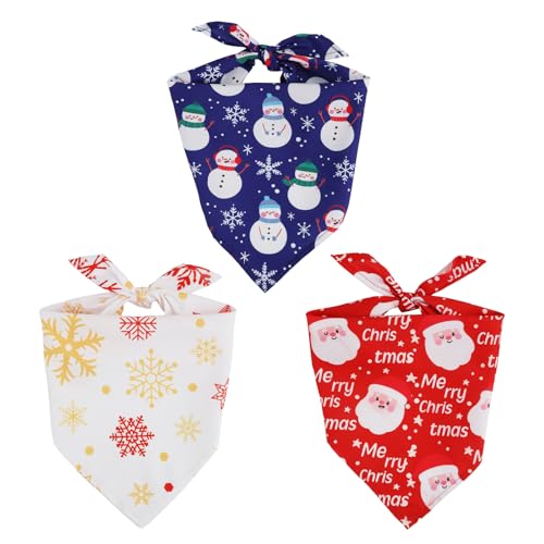 3stk Hundehalstuch Weihnachte, Mehrere Größen Feiertags-Hundeschal Haustier-Sabber-Lätzchen für Kleine Mittelgroße und Große Hundekatzen (Schneemann, Schneeflocke, Weihnachtsmann) von PEUTIER