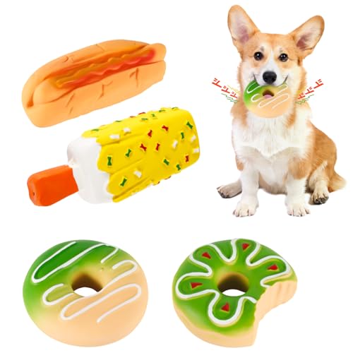 PEUTIER 4 Stück Quietschspielzeug für Hunde, Donut-Spielzeug für Hunde Hundespielzeug Latex Hot-Dog-Kauspielzeug Quietschendes Eiscreme-Hundespielzeug für Welpen Geburtstagsfeier PEUTIER 4 Stück Quietschspielzeug für Hunde, Donut-Spielzeug für Hunde Hundespielzeug Latex Hot-Dog-Kauspielzeug Quietschendes Eiscreme-Hundespielzeug für Welpen Geburtstagsfeier von PEUTIER