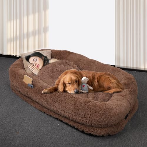 PEUTIER Menschliches Hundebett, 185x120x30cm Menschliches Hundebett für Große Hunde Menschliches Hundebett Faltbares Menschliches Hundebett für Erwachsene mit Decke, Gurt und Kissen (Khaki) von PEUTIER