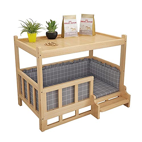 PEYNIR Hundebett Hölzerner Hund Kennel für Nacht mit Baldachin, Großes Erhöhtes Lounge-Sofa für Ältere Hunde oder Katzen, Graue Matratze, Verbesserter Schlaf (Color : with Stairs, Size : S(45x30cm)) PEYNIR Hundebett Hölzerner Hund Kennel für Nacht mit Baldachin, Großes Erhöhtes Lounge-Sofa für Ältere Hunde oder Katzen, Graue Matratze, Verbesserter Schlaf (Color : with Stairs, Size : S(45x30cm)) von PEYNIR