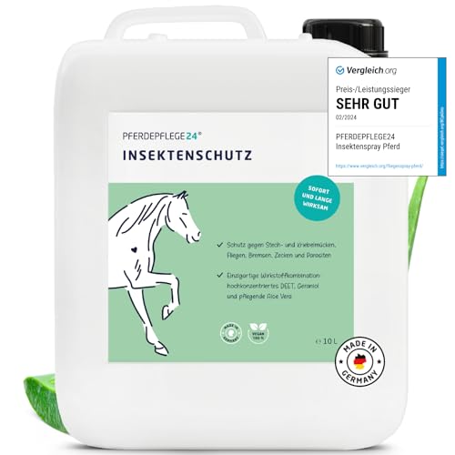PFERDEPFLEGE24 Insektenspray Pferd DEET - Sofortiger Schutz & Langanhaltende Wirkung - 5 Größen - Fliegenspray Pferd stark Hochkonzentriert & Wirksam gegen Mücken, Fliegen, Bremsen & Zecken 10l PFERDEPFLEGE24 Insektenspray Pferd DEET - Sofortiger Schutz & Langanhaltende Wirkung - 5 Größen - Fliegenspray Pferd stark Hochkonzentriert & Wirksam gegen Mücken, Fliegen, Bremsen & Zecken 10l von PFERDEPFLEGE24