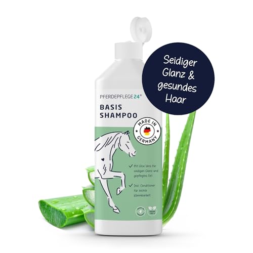 Mildes Pferdeshampoo - Basis Pferde Shampoo 0,5l, 2,5l, 5l & 10l pH Neutral - Seidiger Glanz, leichte Kämmbarkeit & sichtbar gesundes Haar - Pferdepflege von Pferdepflege24-0,5l von PFERDEPFLEGE24