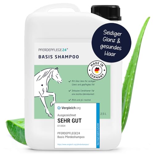 Mildes Pferdeshampoo - Basis Pferde Shampoo 0,5l, 2,5l, 5l & 10l pH Neutral - Seidiger Glanz, leichte Kämmbarkeit & sichtbar gesundes Haar - Pferdepflege von Pferdepflege24-2,5l von PFERDEPFLEGE24