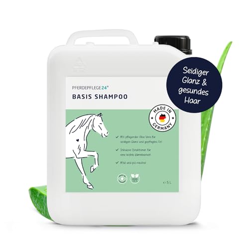 Mildes Pferdeshampoo - Basis Pferde Shampoo 0,5l, 2,5l, 5l & 10l pH Neutral - Seidiger Glanz, leichte Kämmbarkeit & sichtbar gesundes Haar - Pferdepflege von Pferdepflege24-5l von PFERDEPFLEGE24
