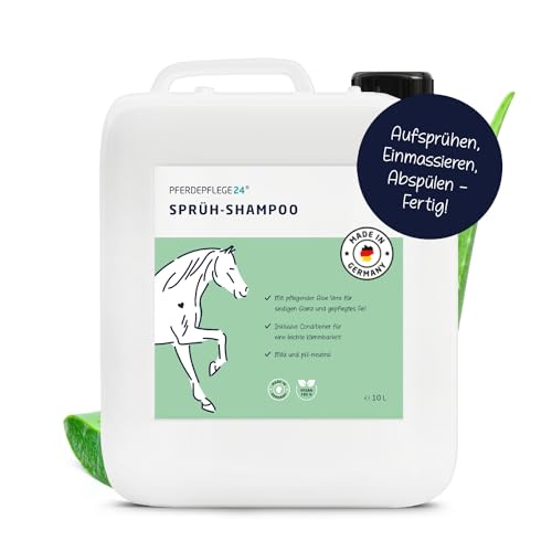 Pferdepflege24 Mildes Pferdeshampoo als Sprühshampoo - Basis Pferde Shampoo 0,5l, 1l, 2,5l, 5l & 10l Liter pH Neutral - Seidiger Glanz, leichte Kämmbarkeit & gesundes Haar von PFERDEPFLEGE24