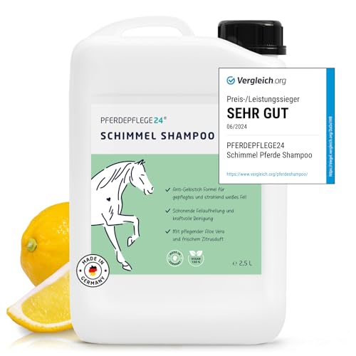 Pferdepflege24 Schimmel Shampoo Pferde 2,5l - Sanfte Reinigung die Verfärbungen Verschwinden lässt - Anti Gelbstich Pferdeshampoo für schonende Fellaufhellung, Intensive Reinigung & Pflege Pferdepflege24 Schimmel Shampoo Pferde 2,5l - Sanfte Reinigung die Verfärbungen Verschwinden lässt - Anti Gelbstich Pferdeshampoo für schonende Fellaufhellung, Intensive Reinigung & Pflege von PFERDEPFLEGE24