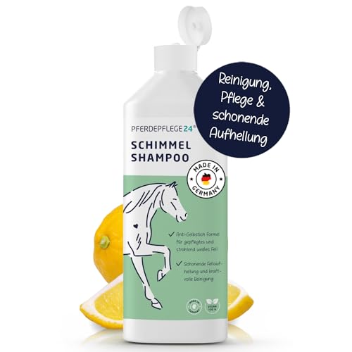 Pferdepflege24 Schimmel Shampoo Pferde 500ml - Sanfte Reinigung die Verfärbungen Verschwinden lässt - Anti Gelbstich Pferdeshampoo für schonende Fellaufhellung, Intensive Reinigung & Pflege von PFERDEPFLEGE24