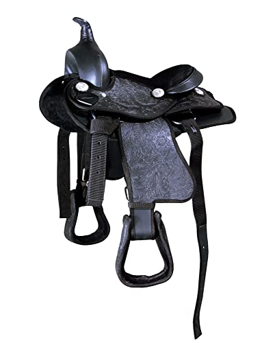 PFIFF 101032 Westernsattel, Westernreiten Blumendesign Synthetik, Schwarz Pony 12 Zoll von PFIFF