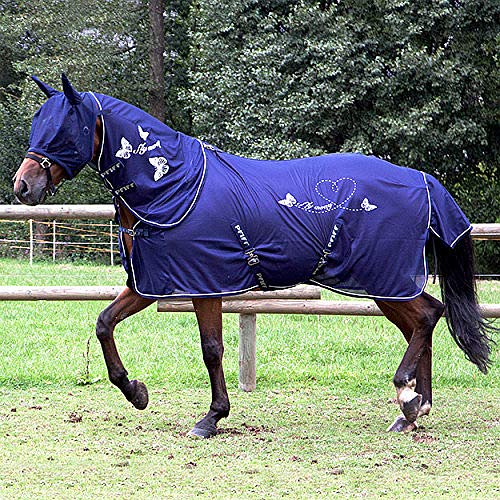 PFIFF 102142 Fliegendecke für Pferde, Motiv Schmetterling, engmaschig hochwertig, blau, 95 von PFIFF