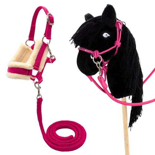 PFIFF 103130 Hobby Horse Halfter-Set „Little Mustang“, Knotenhalfter mit Zügeln, Größenverstellbares Halfter-Set mit Glitzersteinen, Lila von PFIFF