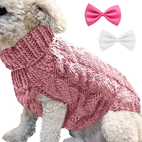 1-Stück Haustier Hund Rollkragen Strickpullover Jacke, Haustier Kleidung, warme Hund Pullover, Winter Hund warme Pullover, Haustier Zubehör (L, rosa) von PFLYPF