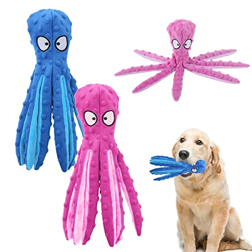 PFLYPF 2 Stück Quietschende Hundespielzeug, Oktopus-Spielzeug für Haustiere, Plüschspielzeug für Haustiere, nicht gefüllt, interaktives Spiel mit Hunden (blau + violett) von PFLYPF