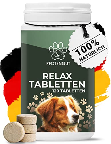 PFOTENGUT® Relax Tabletten 120 Stück [Made in Germany] - Hunde Beruhigungsmittel mit Taigawurzel, Baldrian & Hanfpulver - Natürliches Beruhigungsmittel für Hunde - Verbesserte Version 2023 von PFOTENGUT