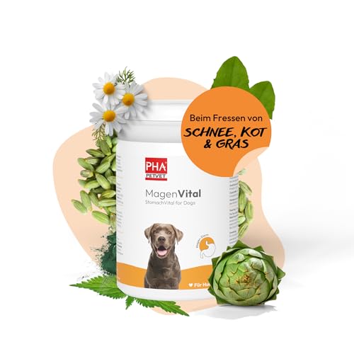 PHA MagenVital Pulver für Hunde - Unterstützt Magen & Darm, bei Übersäuerung & Grasfressen, mit Kräutern & Algenkalk, natürliche Inhaltsstoffe, 200g von PHA PETVET