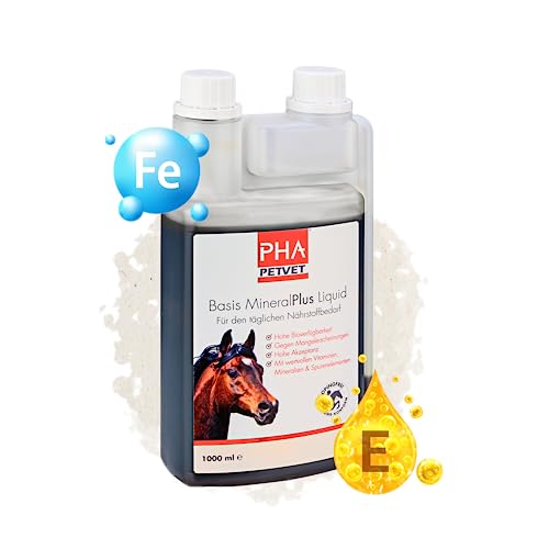 PHA Basis MineralPlus Liquid für Pferde - Multi Vitamine und Mineralstoffe für den täglichen Nährstoffbedarf, Flüsskeit 1l von PHA PETVET