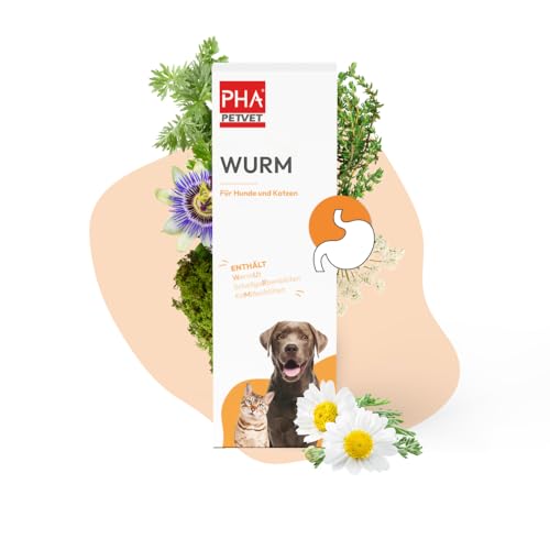 PHA Wurm Tropfen für Hunde & Katzen - Natürliche Wurmkur Alternative bei Wurmbefall, Kräuter-Komplex (Wurmkraut, Schafgarbe, Thymian & Kamille), 50 ml von PHA PETVET