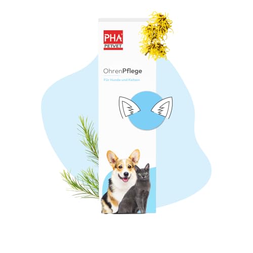 PHA OhrenPflege Tropfen für Hunde & Katzen – Sanfte Reinigung & Pflege der Ohren mit Teebaumöl & Panthenol, gegen Juckreiz & Ohrenschmalz, 100 ml von PHA PETVET