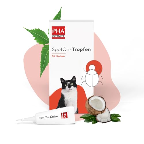 PHA Spot-On Tropfen für Katzen – Natürlicher Schutz gegen Flöhe, Zecken & Milben mit Neemöl & Laurinsäure, 2 Kunststofftuben à 1,5 ml von PHA