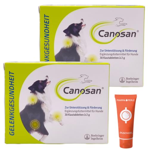 Canosan 2X 30 Kautabletten, Ergänzungsfuttermittel für Hunde I Gelenknahrung mit Gonex zur Unterstützung von Knorpeln, Sehnen und Bändern I Gelenkgesundheit I Spar-Set Plus Pharma Perle give-Away von PHARMA PERLE