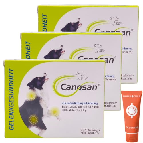 Canosan 3X 30 Kautabletten, Ergänzungsfuttermittel für Hunde I Gelenknahrung mit Gonex zur Unterstützung von Knorpeln, Sehnen und Bändern I Gelenkgesundheit I Spar-Set Plus Pharma Perle give-Away von PHARMA PERLE
